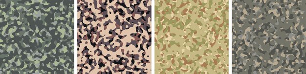 4 Camouflage Background Set Pattern Design Vector Illustration Army Backdrop