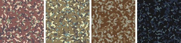 4 Camouflage Background Set Pattern Design Vector Illustration Army Backdrop