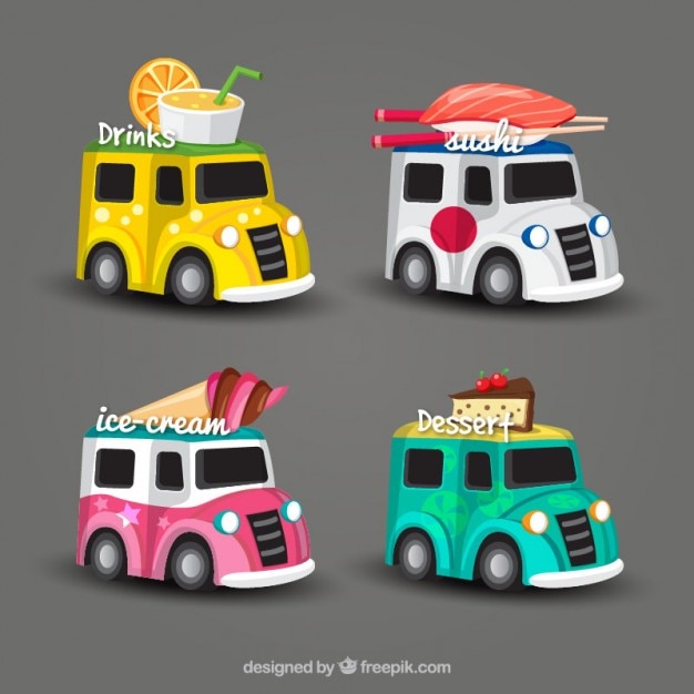 Free Vector 4 different food truck design