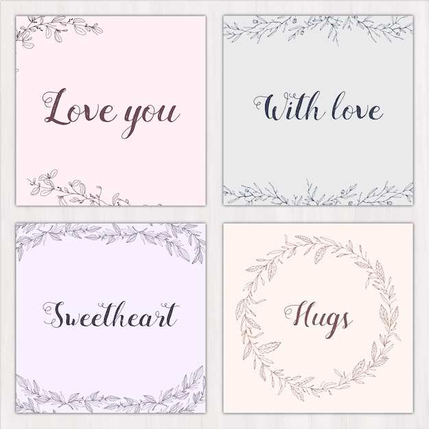 4 love cards with botanical elements