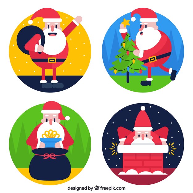 4 round stickers with santa claus