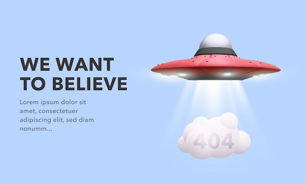 404 Error Page Not Found Design with UFO. 3d illustration