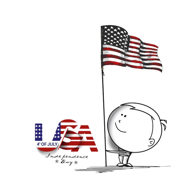 Free vector 4th july boy hand holding usa flag american independence day