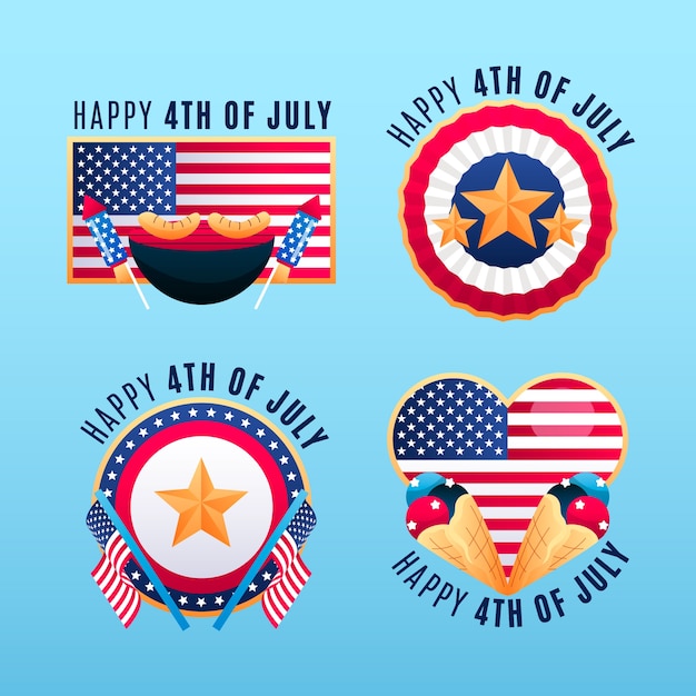 4th of july gradient logo or label set