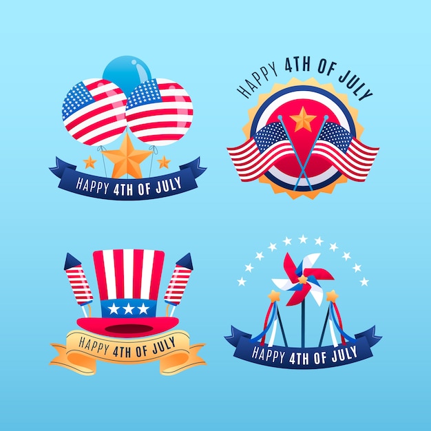 Free vector 4th of july gradient logo or label set