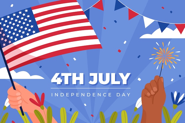 4th of july hand drawn flat background