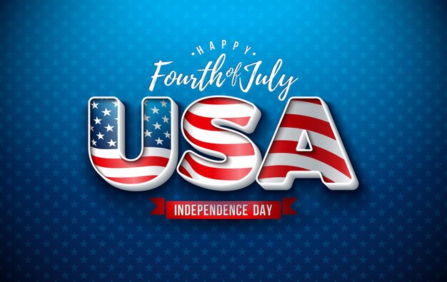 4th of July Independence Day of the USA Vector Illustration with American Flag in 3d Lettering