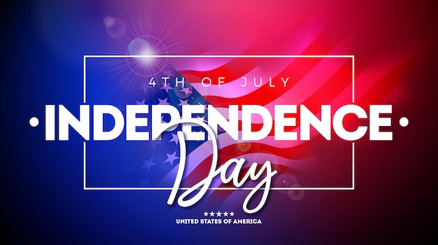 4th of July Independence Day of the USA Vector Illustration wth American Flag And Typography Letter