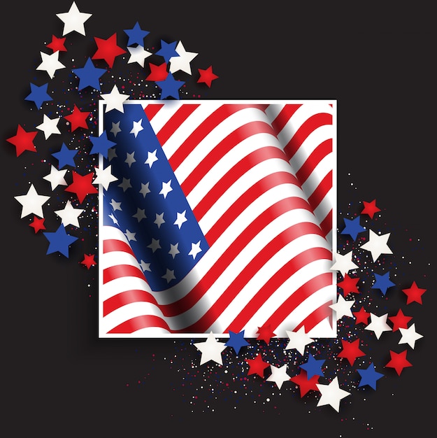 Free Vector 4th july independence day usa with american flag and stars