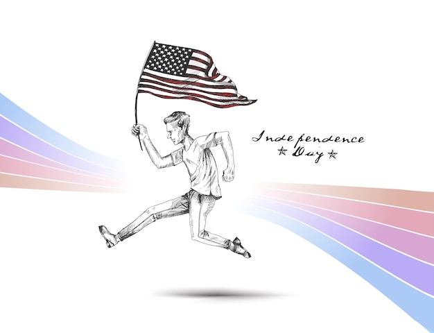 4th July Man Runing with USA Flag American Independence Day