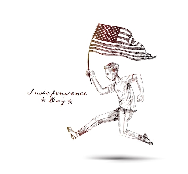 4th July Man Runing with USA Flag American Independence Day