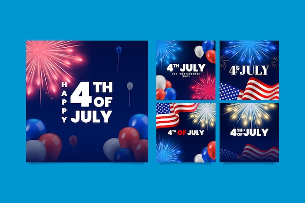 Free Vector 4th of july realistic ig post set