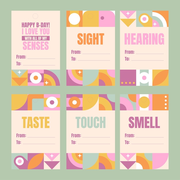 5 senses gift tag template design