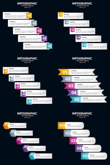 5 Steps cycle diagrams and timelines 6 Infographics Pack Presentation Vector slide template