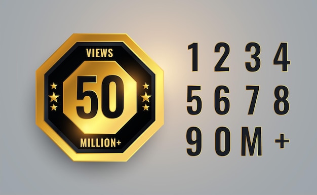 Free vector 50 million or 50m views premuim banner in golden design