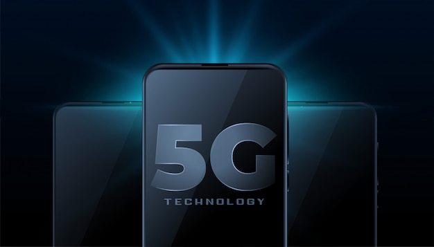 5g wireless internet technology with realistic smartphone mobile