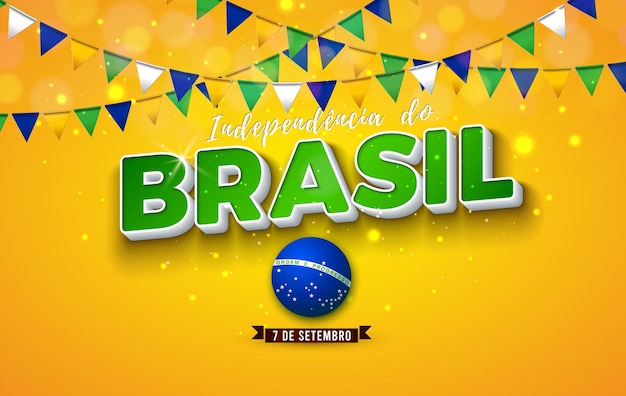 7 September Brazil Independence Day Illustration with Colorful Party Flag and 3d Lettering