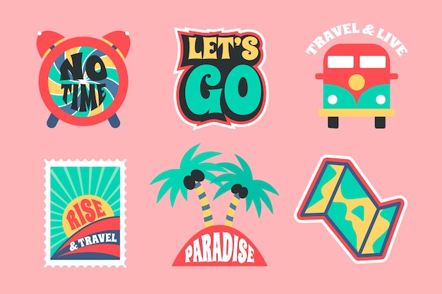 70s style travel sticker collection