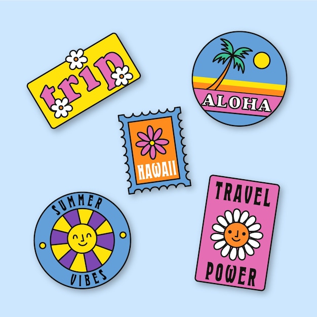 Free Vector 70s style travel sticker set