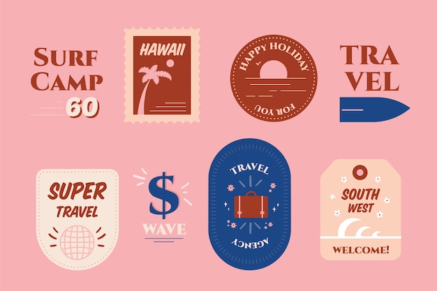 70s style travel sticker set