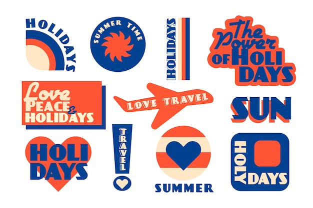 Free Vector 70s style travel sticker set