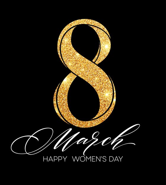 8 March celebration with eight symbol made of gold sparkling glitters. Womens Day concept design. Vector illustration