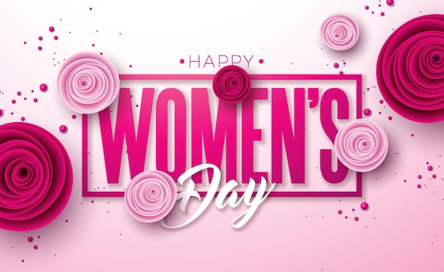 8 March Happy Womens Day Illustration International Womens Day Vector Design with Rose Flower