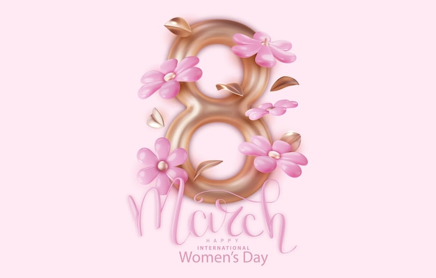 Free Vector 8 march women's day poster or banner with flower on pink background poster flyer greeting card header for website vector illustration