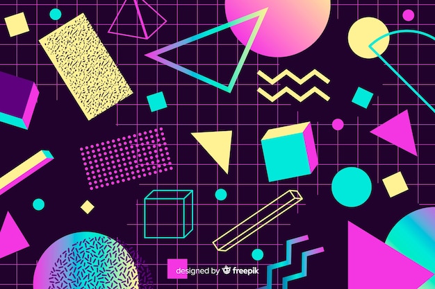 80's geometric background with different shapes