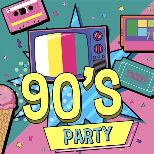 Free Vector 90s party poster template