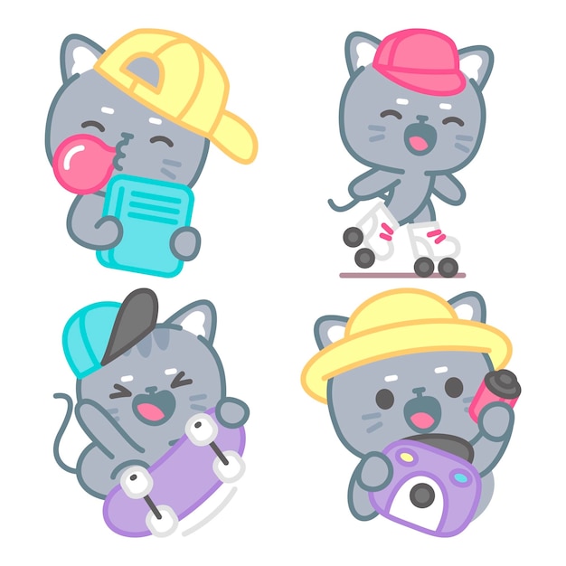 Free Vector 90s stickers collection with tomomi the cat