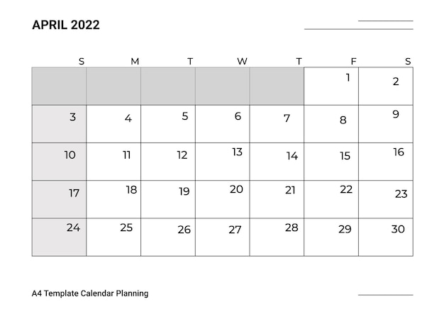 A4 Template Calendar Planning April