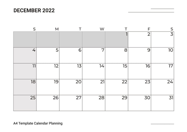 A4 Template Calendar Planning December