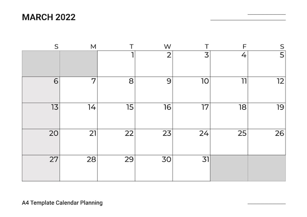 A4 Template Calendar Planning March