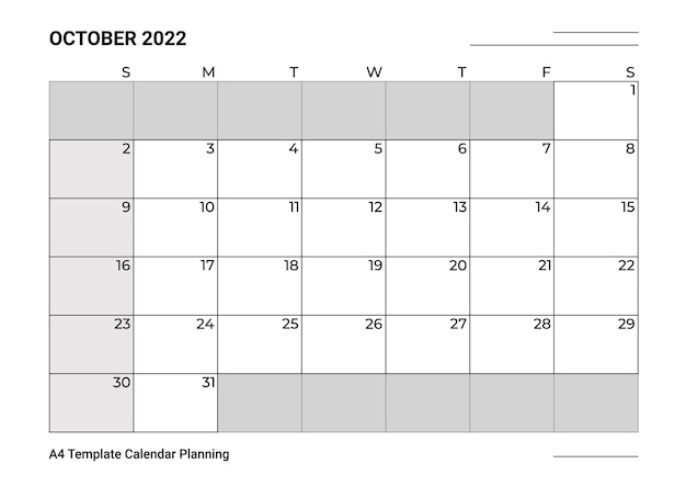 A4 Template Calendar Planning October