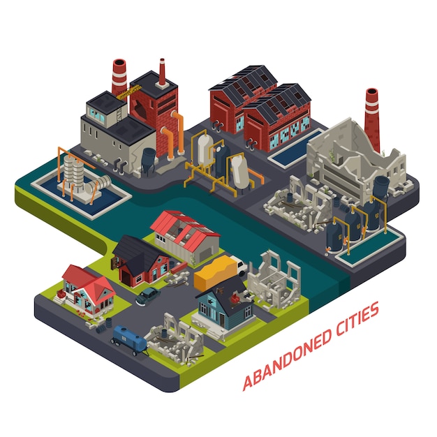 Free Vector abandoned cities isometric composition