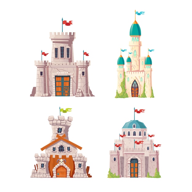 Free Vector abandoned fairytale castles cartoon vector set