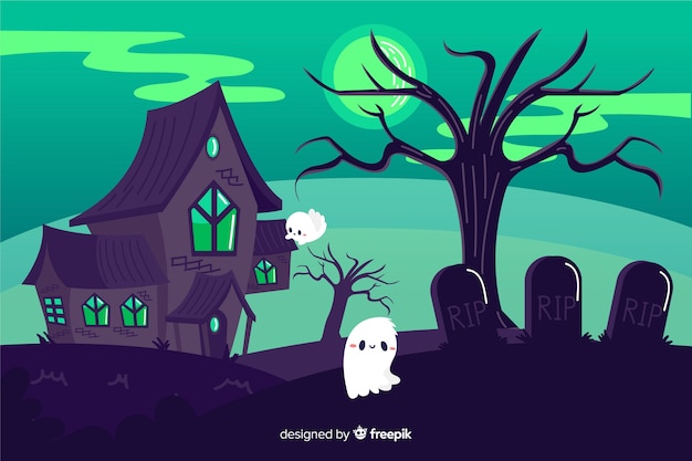 Free Vector abandoned house halloween background