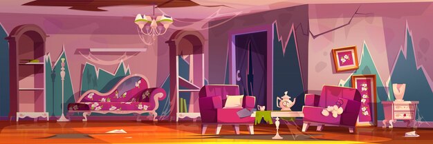 Abandoned living room interior in princess style