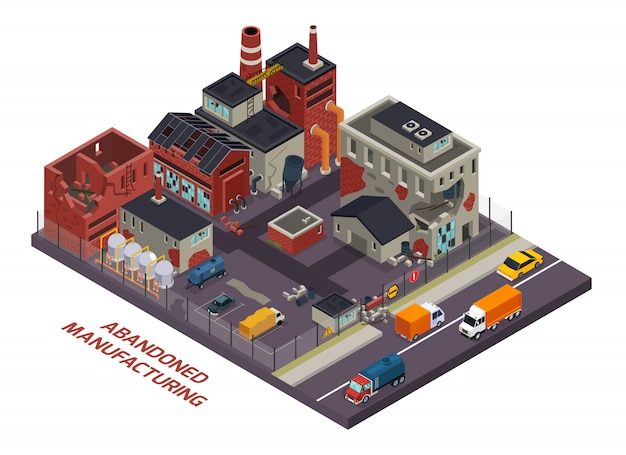 Free Vector abandoned manufacturing isometric composition