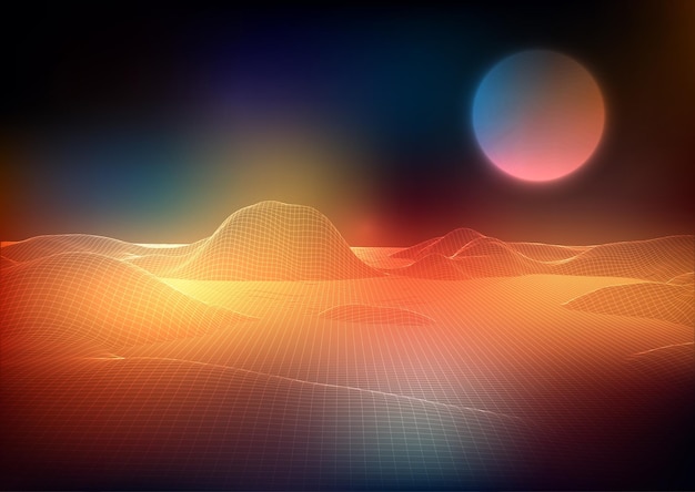 Free Vector abstract background with a retro wireframe digital landscape