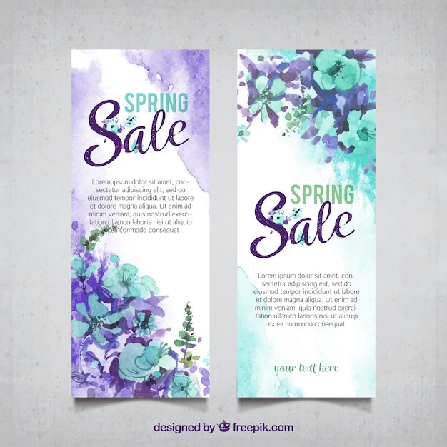 Abstract banners watercolor spring sale flowers