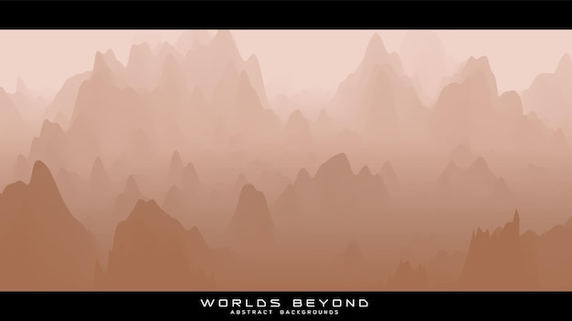 Abstract beige landscape with misty fog till horizon over mountain slopes.