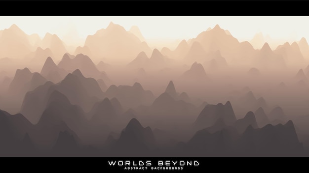 Abstract beige landscape with misty fog till horizon over mountain slopes