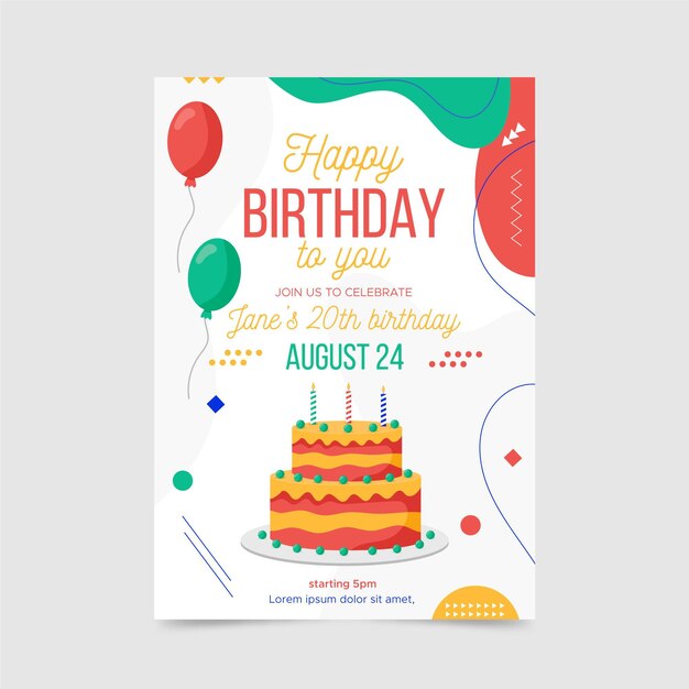 Abstract birthday invitation template with different shapes