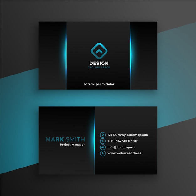 Free Vector abstract black business card with blue shade