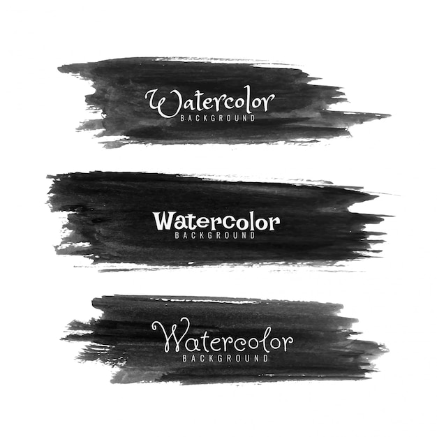 Abstract black watercolor strokes set