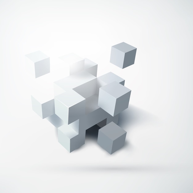 Free Vector abstract blank geometric design concept with group of 3d white cubes on light  isolated