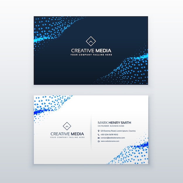 Abstract blue business card design with triangles