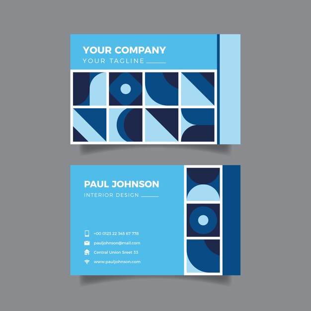 Abstract blue company card with geometrical shapes